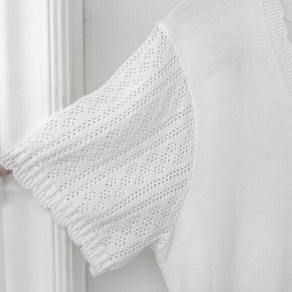 Notations - Dainty Knit Lacey Scallop Neck Cardigan - Picture 3 of 7